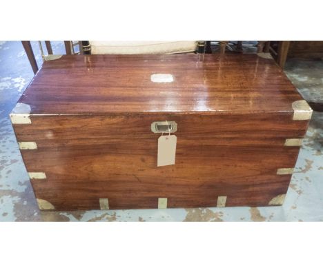 TRUNK, 19th century, camphorwood and brass bound, with rising lid and carrying handles, 103cm x 51cm x 49cm H.