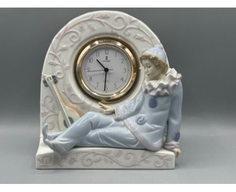 Large Lladro Mantle clock, 5778 Pierrot Clock, good condition, H21.5XW20cm