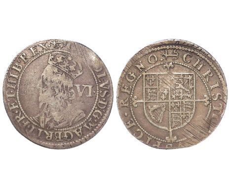 Charles I silver sixpence, Briot's Second Milled Issue, mm. Anchor and Mullet / Anchor, Spink 2860, with old ticket, reverse 