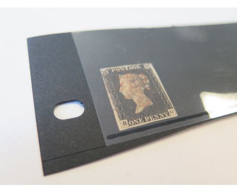 GB - 1840 Penny Black identified as likely Plate 2 (R-G) with Red MX. Four margins with no thins or creases. Fine Used with C