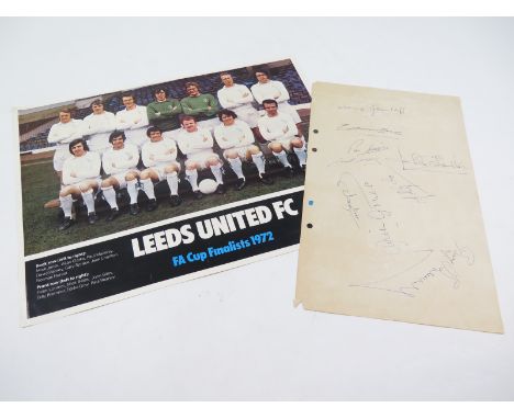 Leeds United FA Cup Finalists Esso poster with a separate sheet a pen autographs of 9x players
