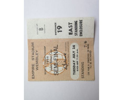 1966 World cup match ticket, 26th July, Semi-Final, played at Wembley (Brown ticket)