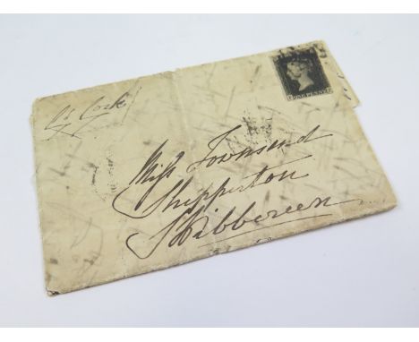 GB 1840 1d Penny Black (P-F) identified as likely Plate 9, 3 margins, light horizontal crease, no tears, on letter entire wit