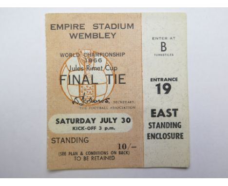 1966 World cup match ticket, 30th July, Final, played at Wembley (Brown ticket)