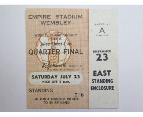 1966 World cup match ticket, 23rd July, Quarter final, played at Wembley (Brown ticket)