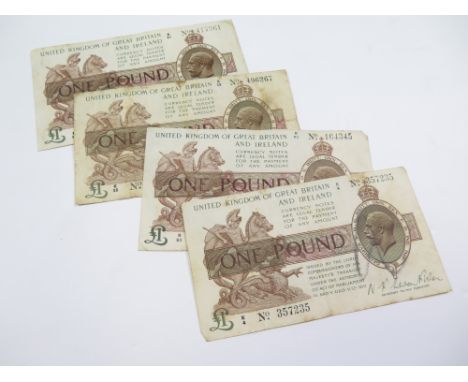 Warren Fisher One Pounds (4) All T24 "K" first series, average Fine