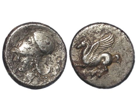 Ancient Greek, Corinth Silver stater, c.350-306 B.C., obverse:- Pegasos with pointed wing, flying left, koppa beneath, revers