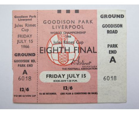 1966 World cup match ticket, 15th July, Eighth final, played at Goodison Park 