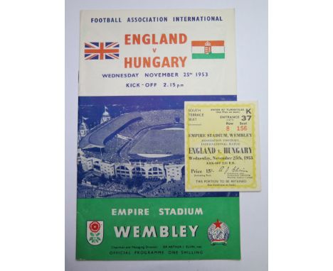 England v Hungary 25th November 1953 programme, also inc original ticket