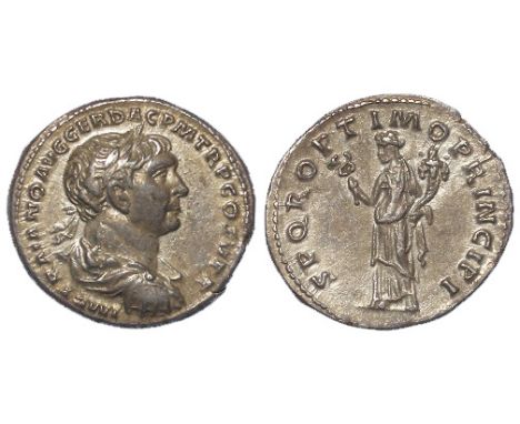 Trajan silver denarius, Rome Mint 107 A.D., reverse:- S P Q R PRINCIPI, Felicitas standing left, holding caduceus and cornuco