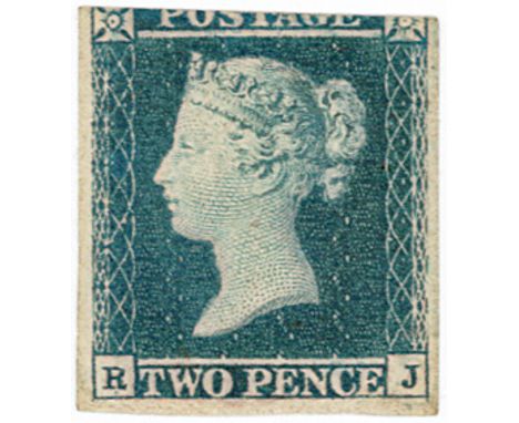 GB - 1841 twopence Plate 4, wmk small crown, SG15aa Violet-blue (R-J) microscopic pin hole top of neck below ear, three margi