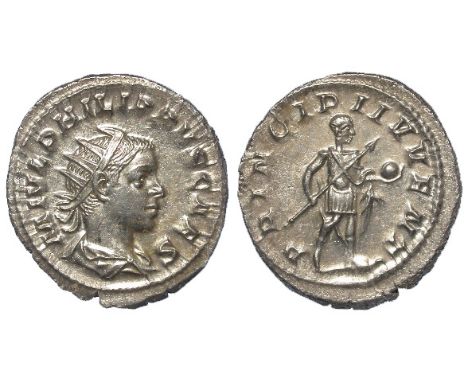 Philip II as Caesar under Philip I, 245-246 A.D., silver antoninianus, Rome Mint 245-246 A.D., reverse reads:- PRINCIPI IVVEN