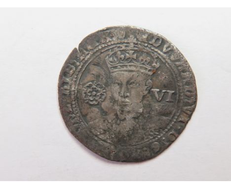 Edward VI silver sixpence, Fine Issue [1551-1553], mm. Tun, London Mint, Spink 2483, short striking crack into legend, portra