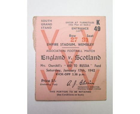 England v Scotland, 17th January 1942, Match ticket, played at Wembley Stadium