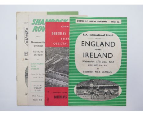 Scarce Irish selection - Bohemians v Chelsea 26/4/54, Shamrock R v Newcastle 3/5/60 at Man City England v Ireland 16/11/49 & 