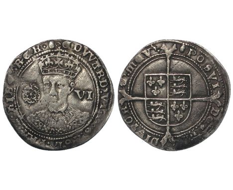 Edward VI silver sixpence, Fine Issue 1551-1553, mm. Tun, Spink 2483, quite nice portrait, GF/VF
