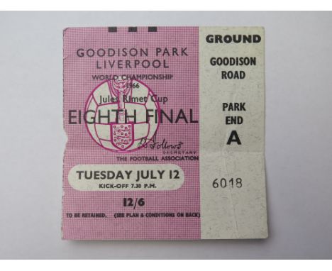 1966 World cup match ticket, 12th July, Eighth Final, played at Goodison Park