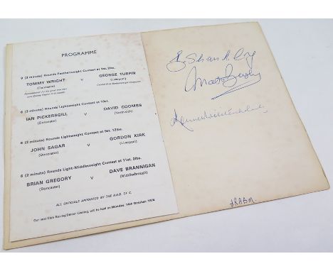 Anglo-American Sporting Club Menu (Manchester) Boxing Dinner in Honour of Bill Shankly. Hand signed inside by Bill Shankly, M