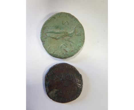 Roman Imperial dupondi of Hadrian, Sear 3670, hard, even milky-green patina, nice portrait, VF/NVF, ditto but Commodus, Sear 