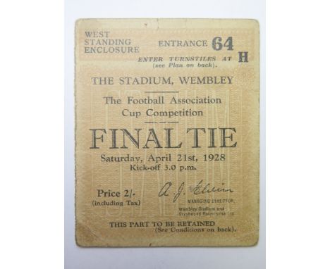 F A Cup Final match ticket, 21st April 1928 Blackburn v Huddersfield. Rare 