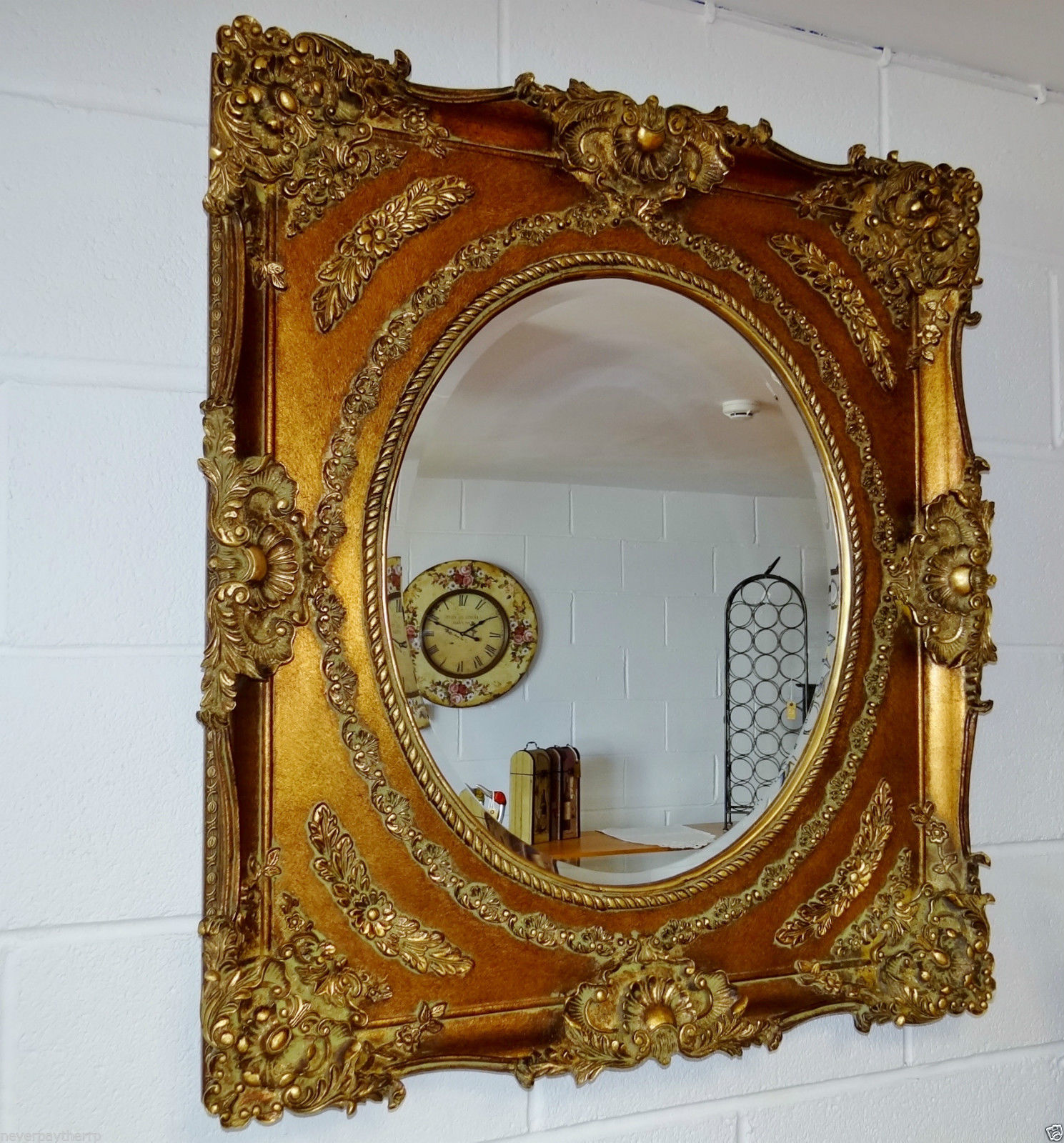 French Rococo Louis XIV Wall Mirror, Gilt Gold Frame 90 x 80cm Large \u0026 Heavy! Dimensions: 90 x 80