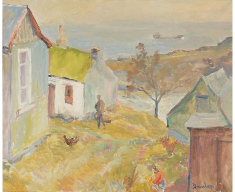 λRonald Ossory Dunlop (Irish 1894-1973) Landscape with cottage and figure Oil on canvas Signed lower right 63 x 76cm (24¾ x 2