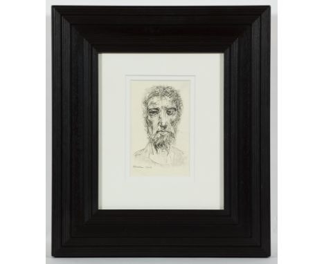 * PETER HOWSON OBE, STUDY OF SELF graphite and pen on paper, signed and dated 2013 19.5cm x 12cm Mounted, framed and under gl