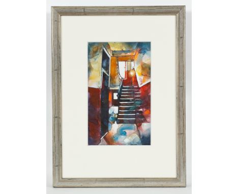 BRYAN EVANS, LIGHT IN A RED CLOSE watercolour on paper, signed 26cm x 16cm Mounted, framed and under glass