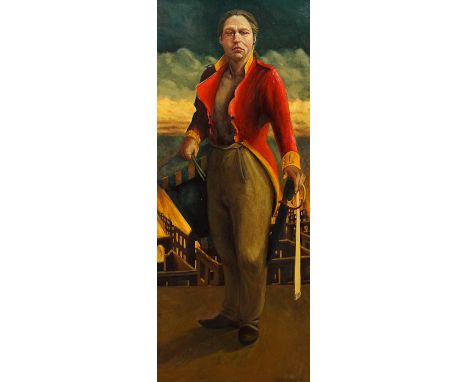 * CONRAD NELSON (SCOTTISH), SELF PORTRAIT AS AN ADMIRAL oil on canvas, signed 180cm x 76cm (71 x 30 inches) Framed
