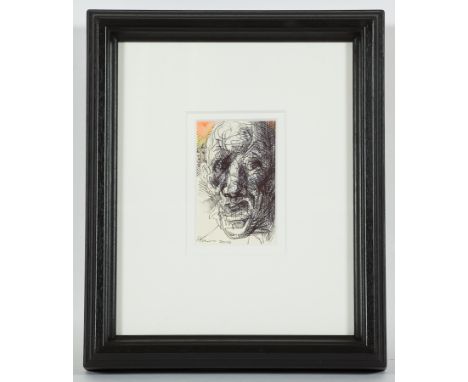 * PETER HOWSON OBE, MALE HEADY STUDY II mixed media on paper, signed and dated 2010 13cm x 8.5cm Mounted, framed and under gl