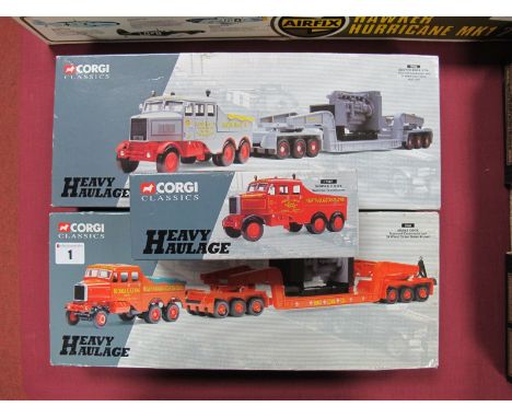 Three Boxed Corgi 1:50th Scale Diecast Heavy Haulage Sets, #17602 Scammel Constructor and twenty four wheel low loader with l