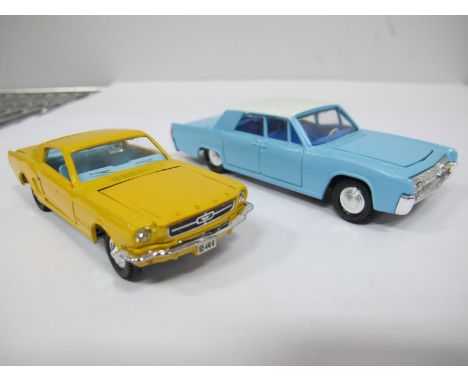 Two Original Dinky Cars #170 Lincoln Continental, light blue body, white roof,mid blue interior, cast wheels and #161 Ford Mu
