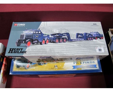 Two Boxed Corgi 1:50th Scale Diecast 'Pickfords' Heavy Haulage Sets, #55201 Diamond T Ballast (x 2) with twenty four wheel tr
