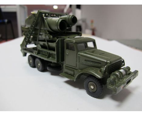 An Original French Dinky #884 Brockway Bridge Truck, olive drab, ten wheels and spare, bridge parts and inflatable's. Model g