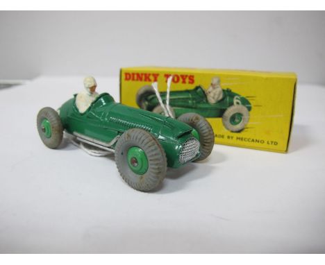 A Boxed Original Dinky #23G Cooper Bristol Racing Car, green body, R.N.G, green ridged hubs, model very good plus tiny box ra
