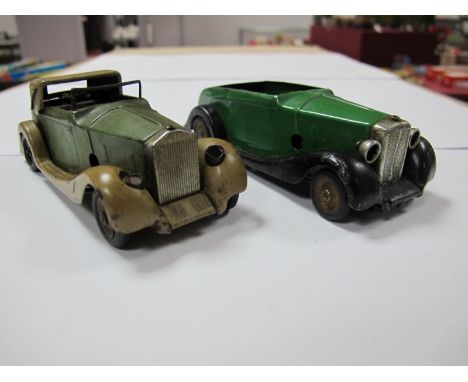 Two Pre-War Tri-ang Minic Tin Plate Clockwork Cars, #50 ME second series Rolls Royce Sedanca electric light version (light mi