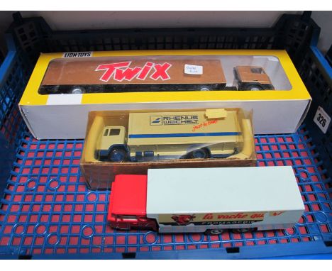 A Boxed Lion Toys 1:50th Scale Diecast DAF 95 Articulated Container Truck 'Twix', together with and NZG #250 Mercedes Lorry '