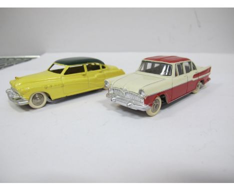Two Original French Dinky Cars #24V Buick Roadmaster, first type smooth inside roof, yellow body, green roof, plated convey h