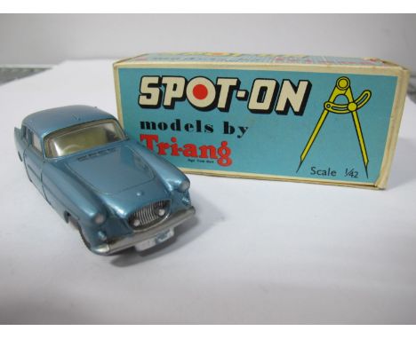 A Boxed Tri-Ang Spot-on #115 Bristol 406 Saloon, metallic light blue body, cream interior, cast hubs, model very good, two ti
