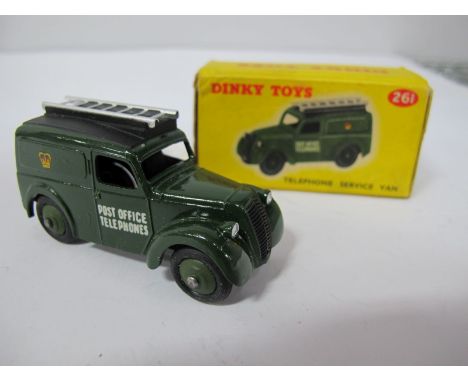 A Boxed Original Dinky #261 Morris Telephone Service Van, olive green body, matt black roof, ladder, olive green hubs, 'Post 