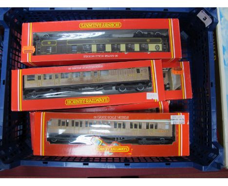Six Boxed Hornby 'OO' Gauge Passenger Carriages, two Pullman third and first class and four LNER teak finish including sleepi