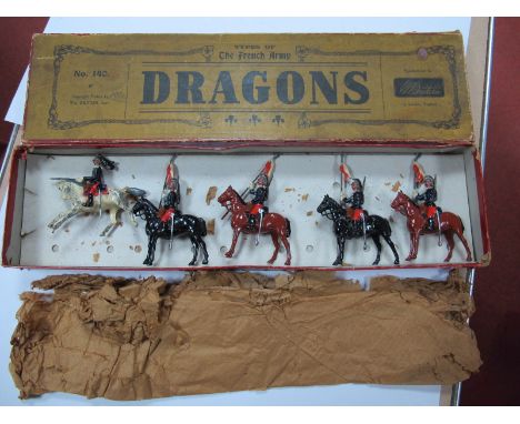 A Pre- First World War Britains Set 140 - 'French Army Dragons', (Dragoons). All mounted, four men and an officer, at halt. l