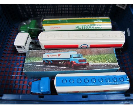 Three Diecast and Plastic Lorries, a Brazilian made Scania Vabis articulated tanker 'Petrobas', Man articulated tanker 'Esso'