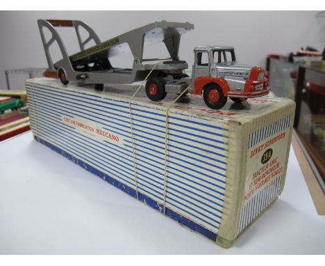 A Boxed Original French Dinky #39A Unic  Boilot Car Transporter, silver/orange tractor, silver trailer, orange ridged and con