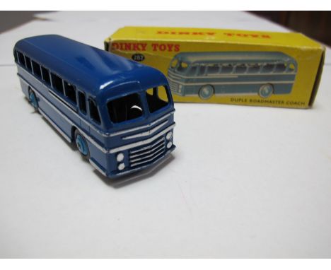 A Boxed Original Dinky #282 Duple Roadmaster Coach, dark blue body, light blue hubs, silver coach lines, model good with rubb