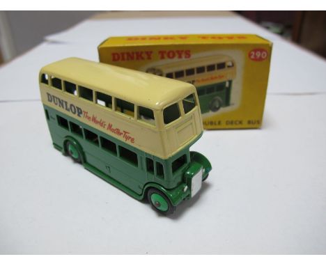 A Boxed Original Dinky #290 Double Decker Bus 'Dunlop', type three Leyland Grill, green lower deck and hubs, cream upper, mod