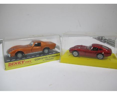 A Cased Original Dinky #221 Corvette Stingray, metallic gold body, black interior, speed wheels, as new. Together with a case