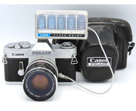 A Canon Pellex 35mm film camera with Canon FL 50mm lens & Canon Flashquint with hard case, serial no. 119103