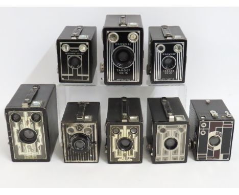 Eight 'art deco' styled box Brownies including Six-16, Six-20 & Brownie Junior