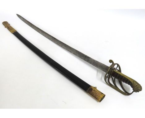 A British Georgian Non-Regulation 1822 Pattern Naval Officer’s Sword with ‘flat-solid’ blade, leather grip and solid guard. S